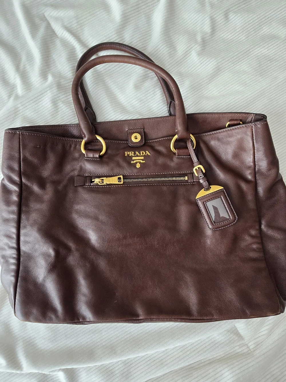 Prada Dark Brown Leather Duffel Bag with Gold Hardware - Picture 3 of 4